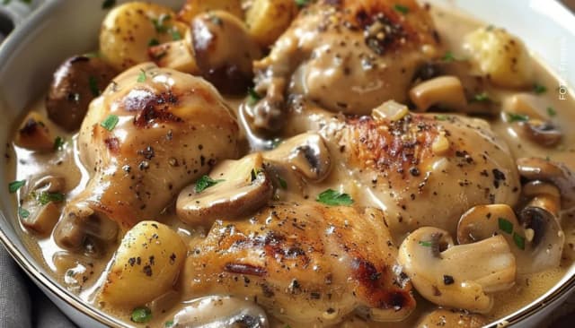 Receta de pollo en salsa de champiñones  image_alt