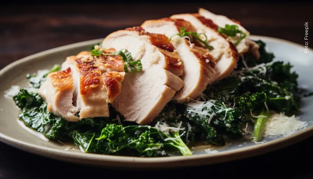Receta pollo de kale con vino blanco y puré pollo de kale con vino blanco