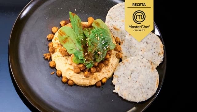 Receta hummus con camarones y arepa de arroz image_alt